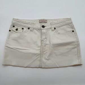 Aeropostale Cream‎ Corduroy Mini Skirt Y2K Frayed Hem Tan Stitching Size 7/8